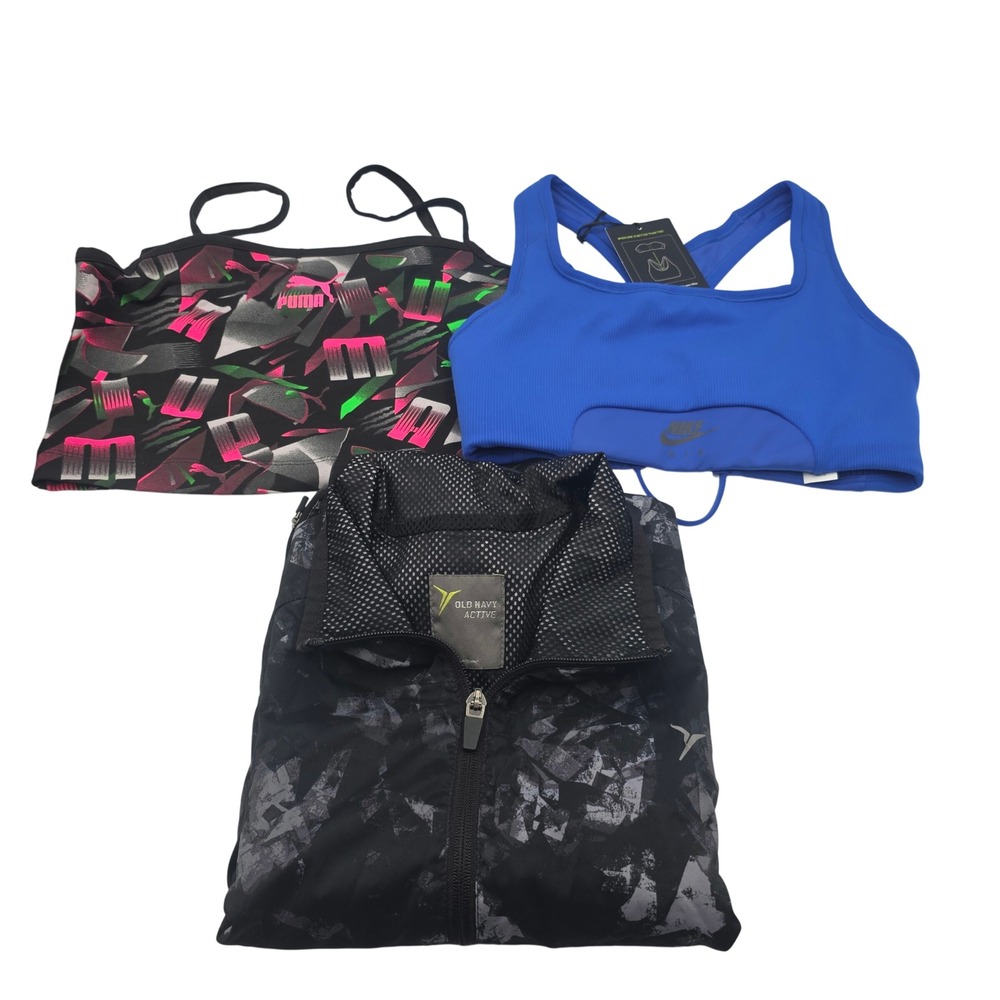 Nike Puma Old Navy Activewear Lot Sports Bra Crop Top Windbreaker Small 3pc Set